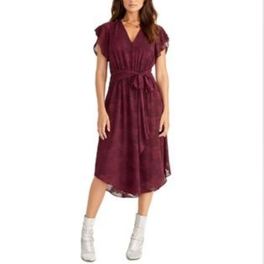 3X Rachel Rachel Roy Jacquard Floral Berry Tie-Waist Dress